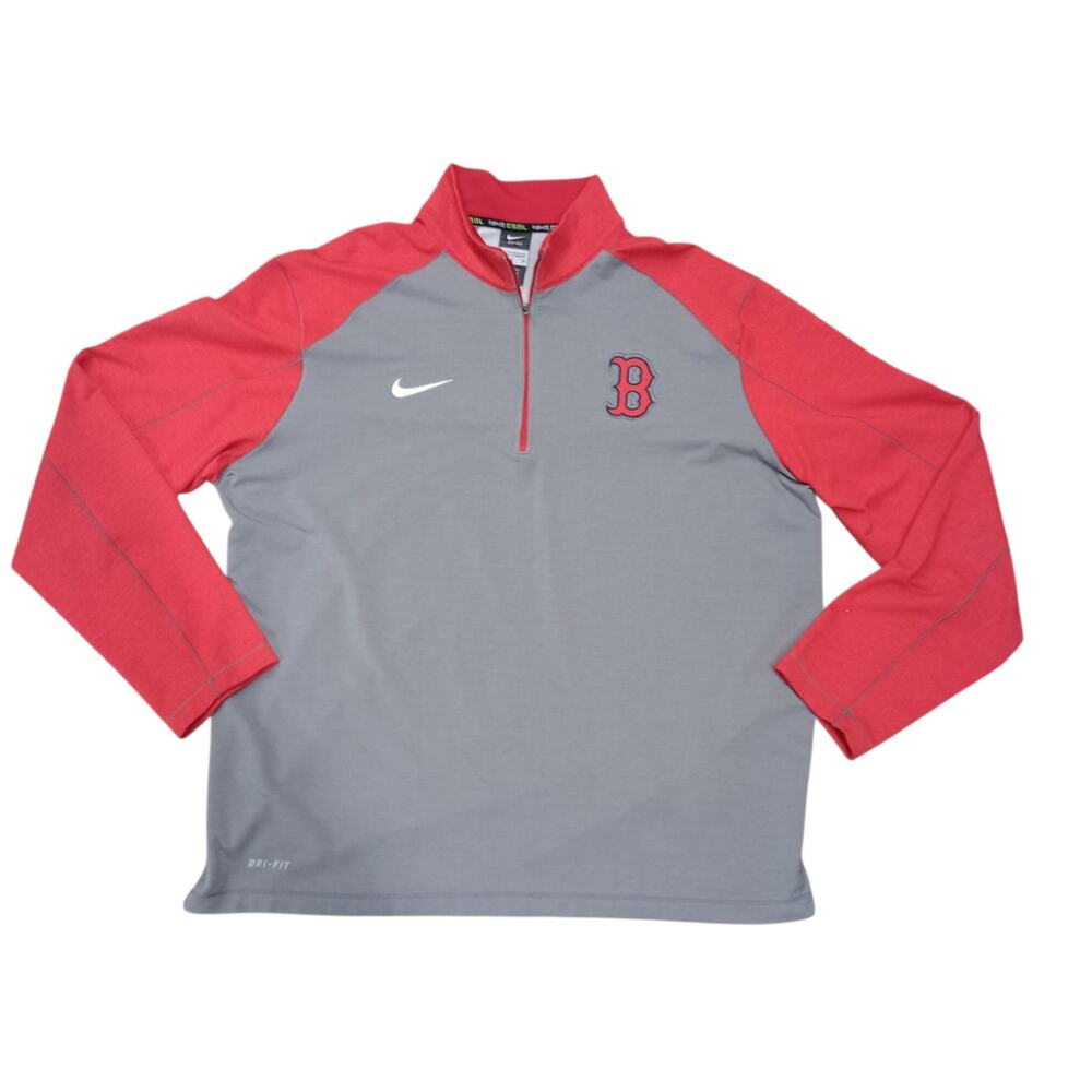 Nike Men's XL Atlanta Braves Long Sleeve Shirt Red Grey 1/4 Zip Collared